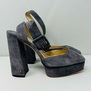 JIMMY CHOO**JINN 125 Suede Gray Platform Pumps**EU 37;US 7 $850